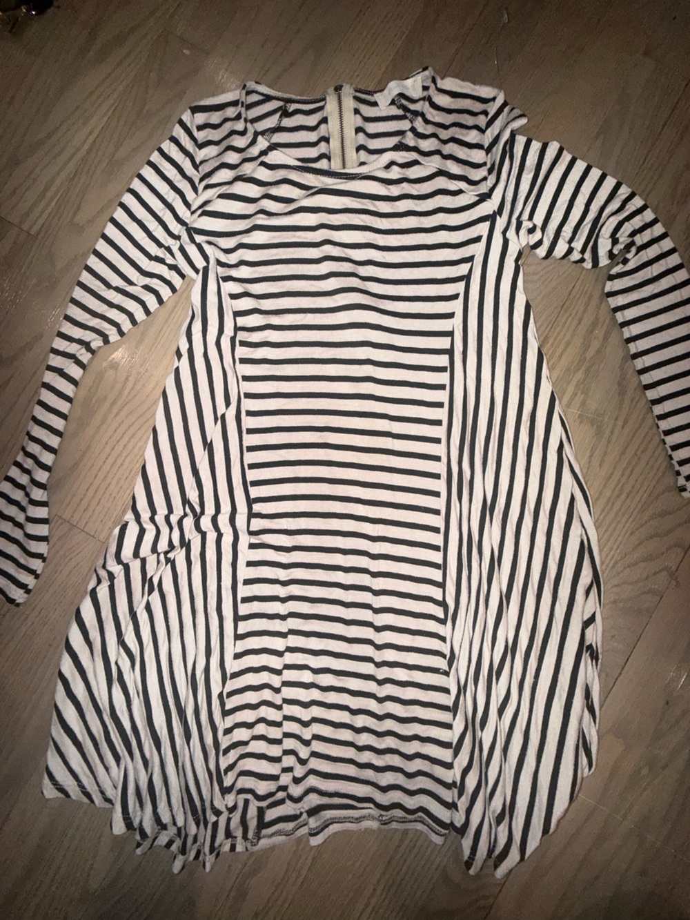 Altar’d State Black & Cream Striped Long Sleeve Dress